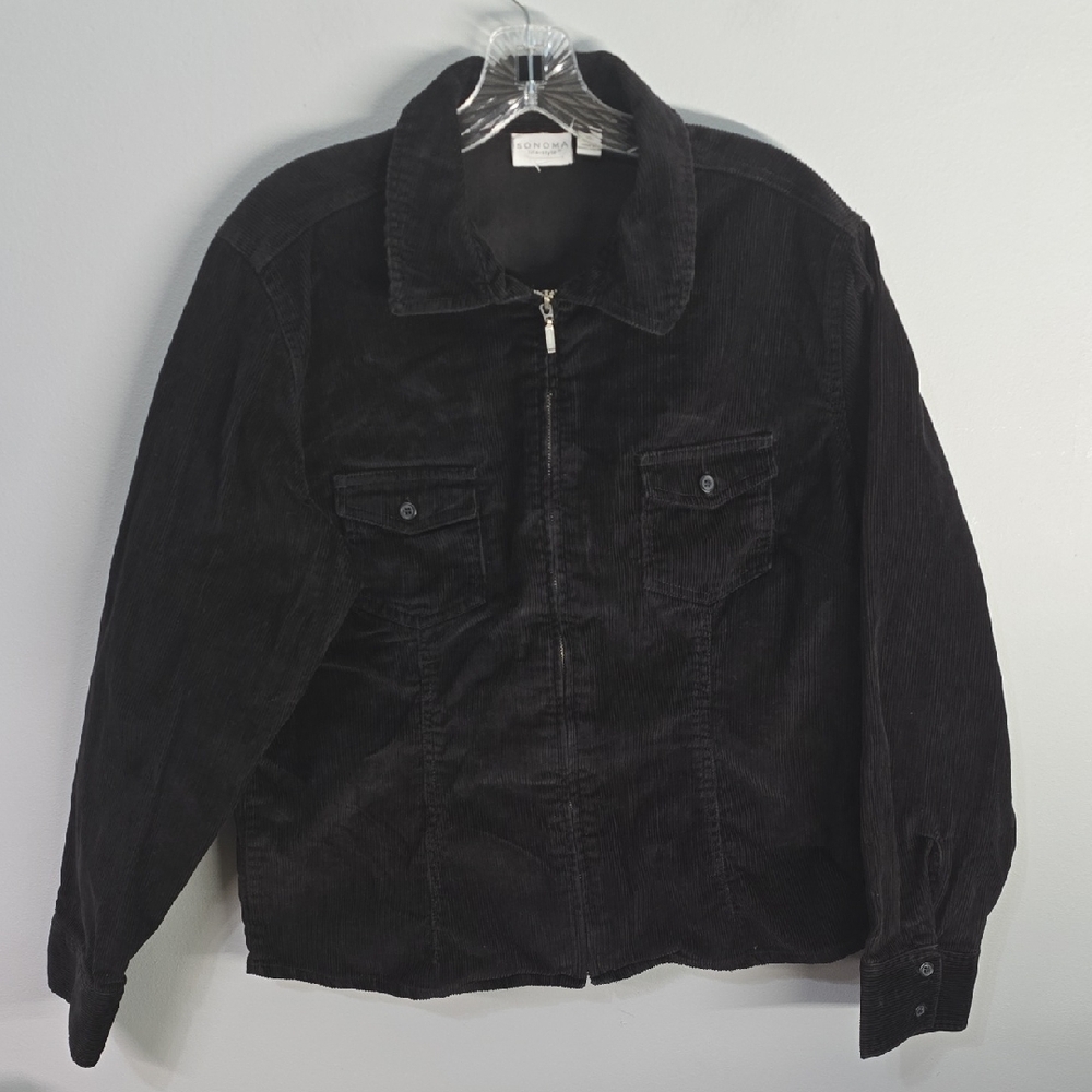 Sonoma Life+style Jacket Womens Size XL X-large Black Corduroy Full Zipper